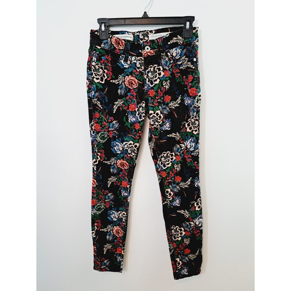 Pilcro And The Letter Press Women's Mid Rise Skinny Size 25 Black Floral Bold